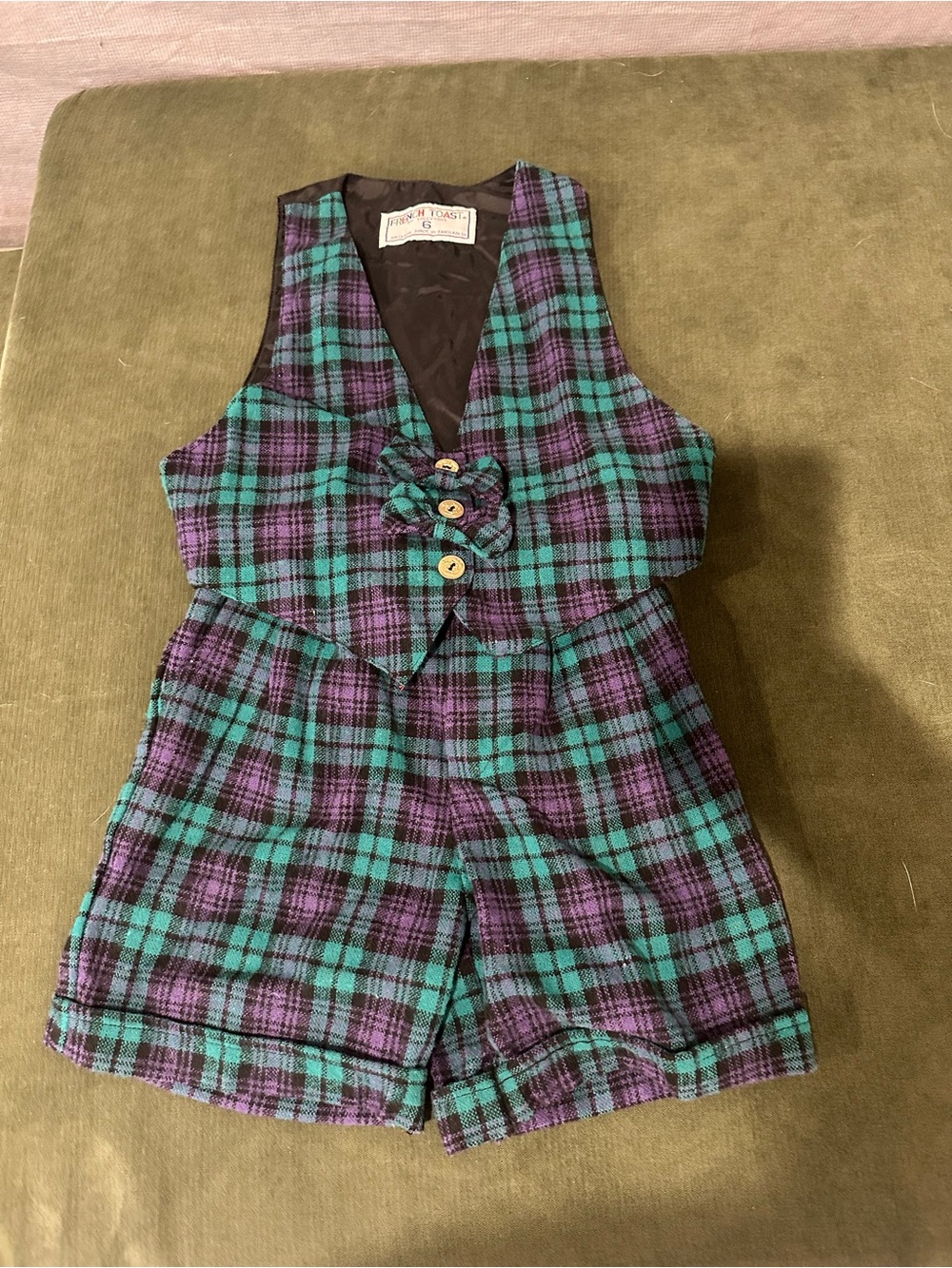 Vintage French Toast Girls Plaid Vest & Shorts 2-Piece Set Size 5/6 - EUC